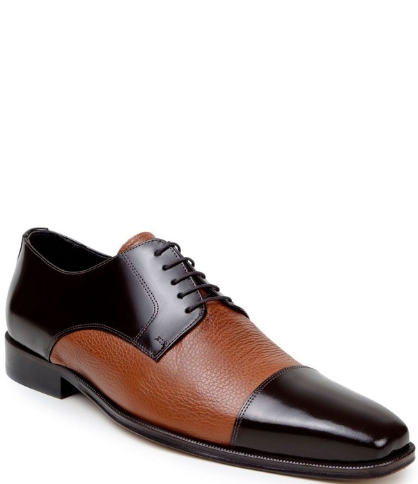 ベルヴェデール メンズ シューズ 衣裳 力くらべ 旗がしら なめし革 Belvedere Men\u0027s Alexander Two-Tone Deerskin Leather and Italian Calf Leather Cap Toe Derby Dresshoes Brown/Tan 赤銅色