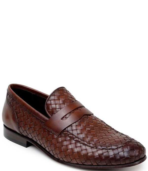 ベルヴェデール メンズ シューズ スリッポン・ローファー なめし革 Belvedere Men\u0027s Luca Woven Leather Penny Loafers Antique Tan タン