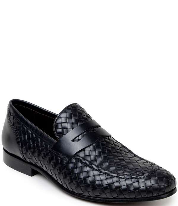 ベルヴェデール メンズ シューズ スリッポン・ローファー なめし革 Belvedere Men\u0027s Luca Woven Leather Penny Loafers Black 黒いこと