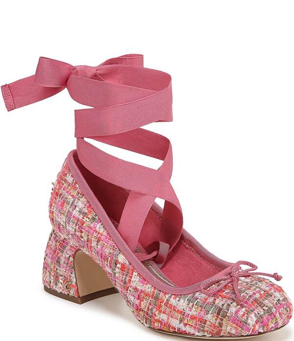 サムエデルマン レディース シューズ 踵 アンクル Circus NY by Sam Edelman Della Boucle Fabric Ankle Wrap Block Heel Ballet Pumps Pink Multi サクラ色