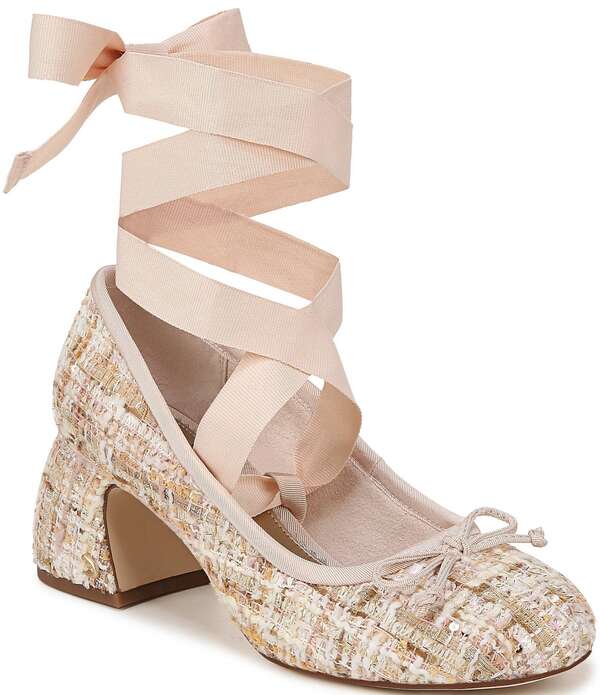 サムエデルマン レディース シューズ 踵 アンクル Circus NY by Sam Edelman Della Boucle Fabric Ankle Wrap Block Heel Ballet Pumps Vanilla