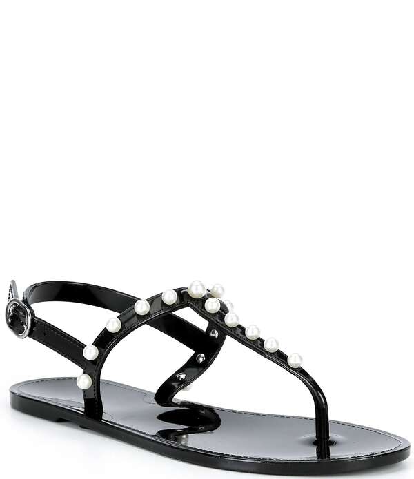 カッパーキー レディース シューズ サンダル Copper Key Folly Pearl T-Strap Flat Sandals Black 黒いこと