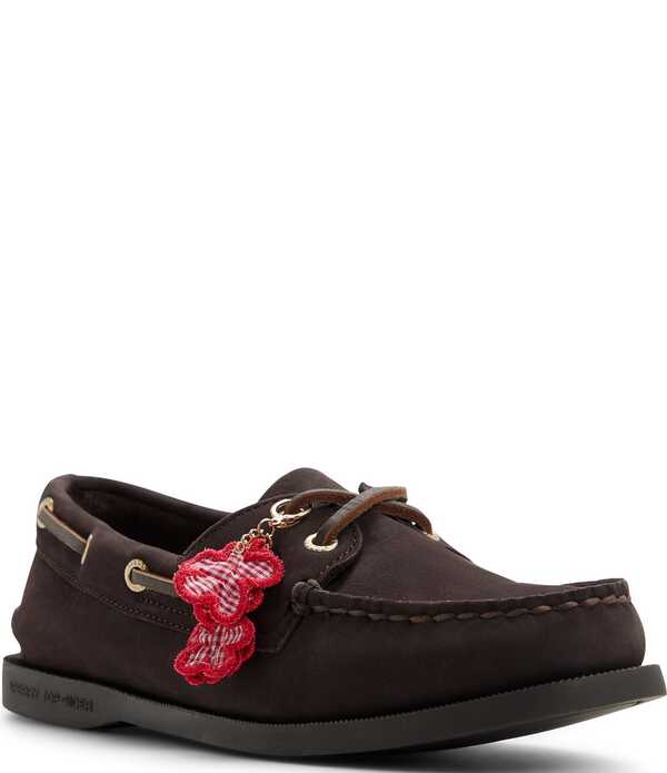 スペリー レディース シューズ パンプス ギンガム読み合わせる ギンガム Sperry Women\u0027s AO 2-Eye Gingham Flower Charm Boat Shoes Dark Brown 赤銅色