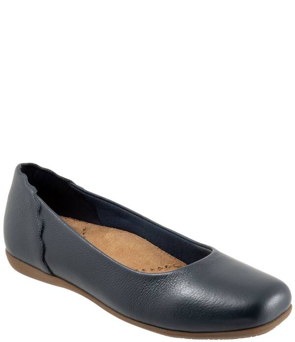 トロッターズ レディース シューズ パンプス なめし革 Trottersunny Leather Scalloped Ballet Flats Navy 米国海軍