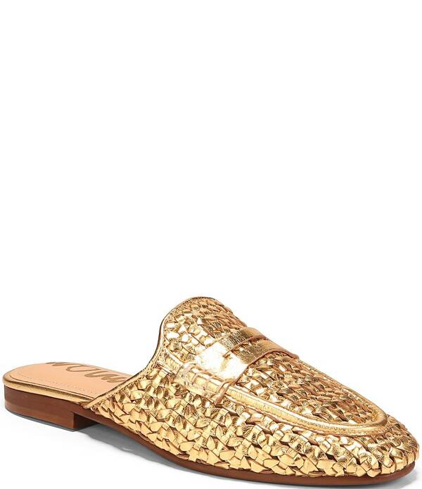 サムエデルマン レディース シューズ パンプス トール レザー Sam Edelman Tullie Woven Metallic Leather Mules Amber Gold アンバー｜ReVida 店 31,720円