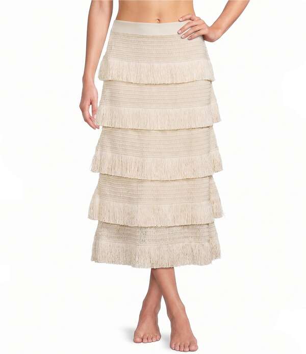 アントニオ メラーニ レディース ボトムスカート ティアード マキシ フリンジ Antonio Melani Fringe Tiered Maxi Skirt Ivory アイボリー｜ReVida 店 27,820円