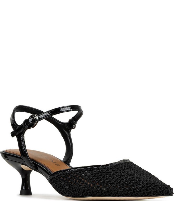 ドナルドプリネール レディース シューズ 踵 アンクル Donald Pliner Demur Macrame Patent Ankle Strapointed Toe Dress Pumps Black 黒いこと