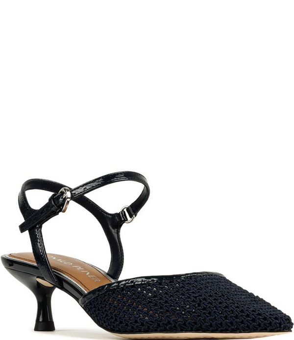 ドナルドプリネール レディース シューズ 踵 アンクル Donald Pliner Demur Macrame Patent Ankle Strapointed Toe Dress Pumps Navy 米国海軍