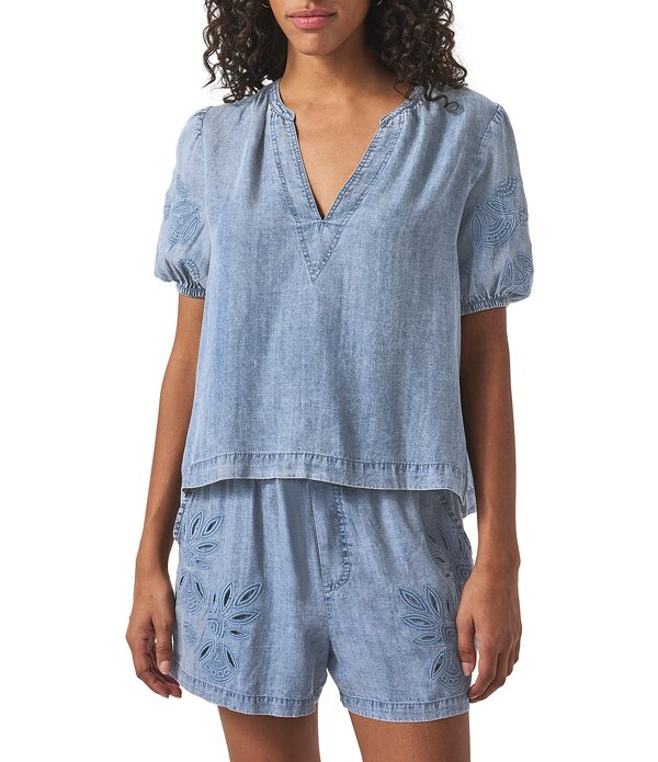 スプレンディット レディース トップス シャツ Vネック Splendid Cayden V-Neck Short Puff Sleeve Coordinating Top Indigo インディゴ|ReVida 店