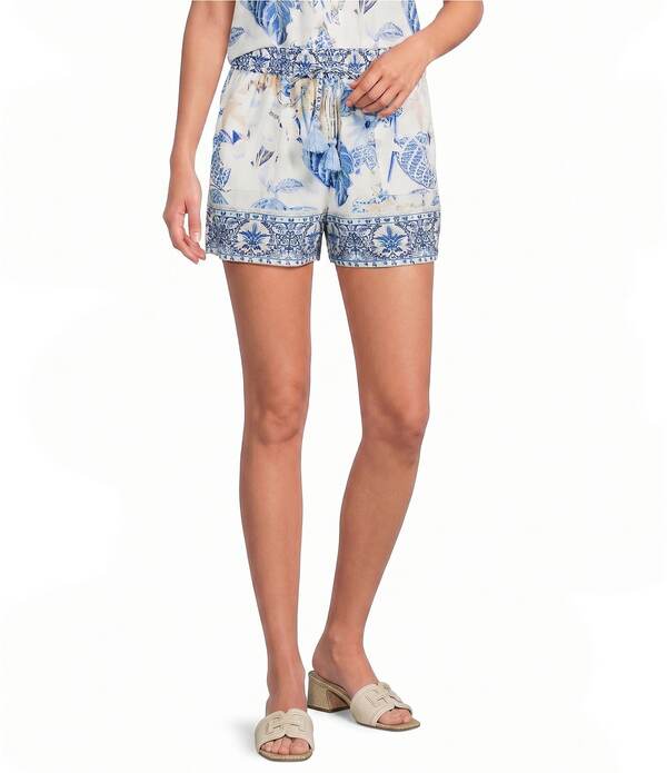 エーラブズエー レディース ボトムス ハーフパンツ・ショーツ プリント ショートパンツ A Loves A Woven Printed Mid Rise Coordinating Shorts Blue/Beige ブルー|ReVida 店