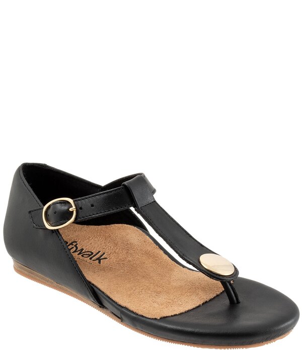 ホンブルグ帽ウォーク レディース シューズ パンプス サンダル なめし革 SoftWalk Charlotte Leather Thong Sandals Black 黒いこと