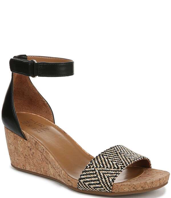 ナチュライザー レディース シューズ サンダル アンクル Naturalizer Aredankle Wrap Wedge Sandals Black Woven ブラック|ReVida 店