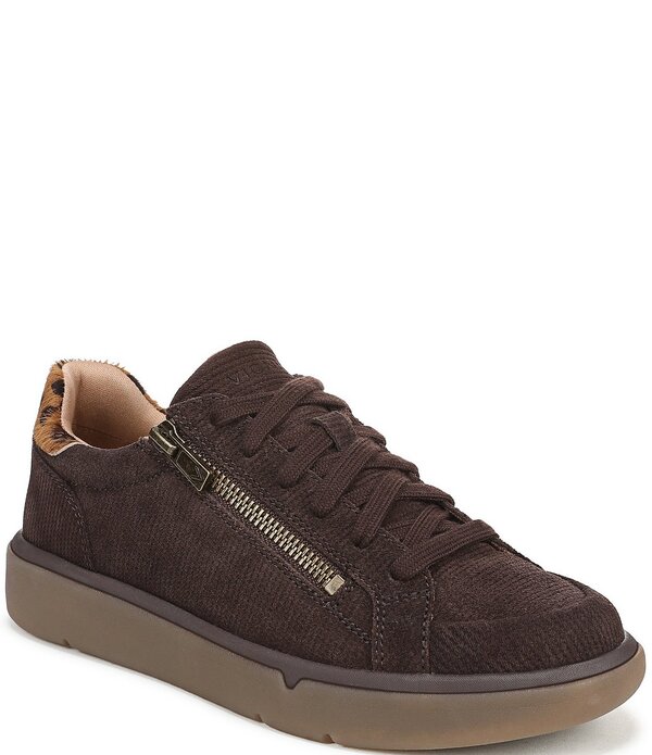 バイオニック レディース シューズ スニーカー コール天 スエードクロス Vionicity Walk Axs Corduroy Suede Side Zip Sneakers Chocolate 黒茶