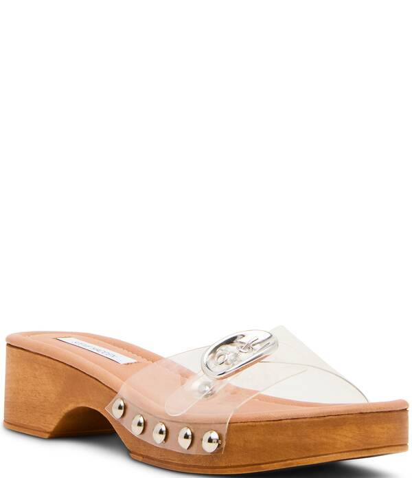 スティーブ マデン レディース シューズ サンダル プラットホーム Steve Madden Fredi Clear Vinyl Buckled Platform Slide Sandals Clear