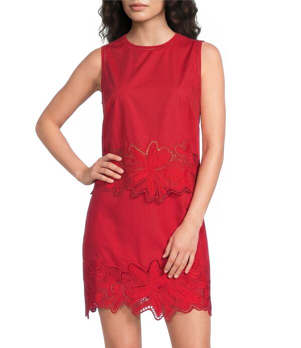 ルーシーパリ レディース トップス シャツ ノースリーブ 刺繍 Lucy Paris Kayla Embroidered Eyelet Scoop Neck Sleeveless Coordinating Top Red レッド｜ReVida 店