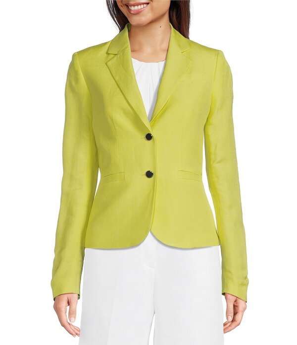 カルバンクライン レディース アウター 厚地の外套 リネン 上衣 Calvin Klein Linen Blend Notch Lapelong Sleeve 2 Button Front Jacket Pear