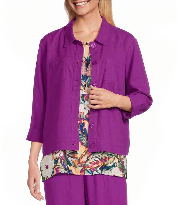 アリソン デイリー レディース アウター コート プチ ジャケット Allison Daley Petite Size Long Sleeve Button Front Point Collar Soft Jacket Sparklingrape グレープ|ReVida 店