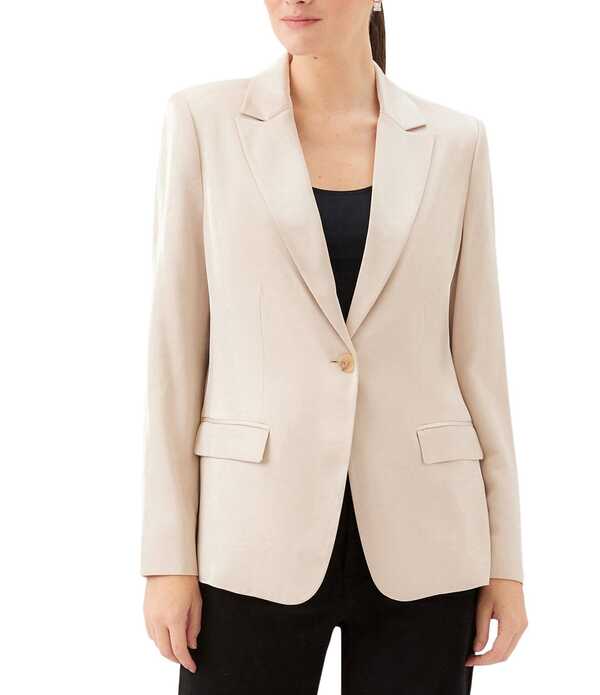 カレンケーン レディース アウター コート サテン ブレザー Karen Kane Woven Satinotch Lapelong Sleeve One Button Blazer Khaki カーキ｜ReVida 店