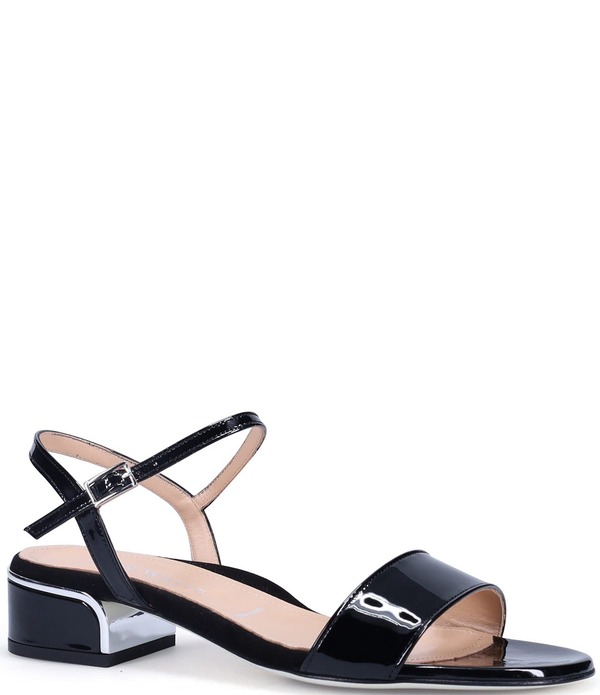 ロンホワイト レディース シューズ 踵 サンダル なめし革 Ron Whitemberly Patent Leather Block Heel Dressandals Onyx