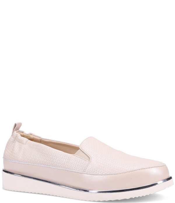 ロンホワイト レディース シューズ パンプス プラットホーム なめし革 Ron White Nellaya Pearl Woven Embossed Leather Platform Wedge Slip Ons Oyster パール