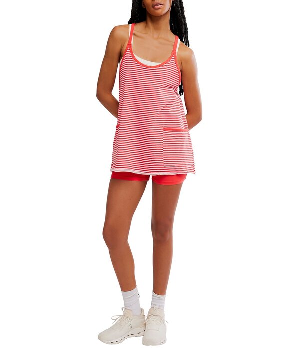 フリーピープル レディース トップス ワンピース プリント ミニ ノースリーブ Free People FP Movement Hot Shot Stripe Printed Scoop Neck Sleeveless Mini Dress Court Stripe Grapefruit ストライプ｜ReVida 店 20,610円