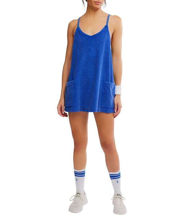 フリーピープル レディース トップス ワンピース ミニ パイル ノースリーブ Free People FP Movement Hot Shotowel Terry Scoop Neck Sleeveless Mini Dress Electric Shock|ReVida 店