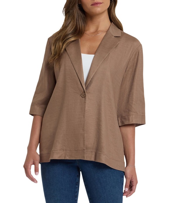 エヌワイディージェイ レディース アウター 厚地の外套 スポーツジャケット リネン NYDJ Stretch Linen Blend Notch Collar Elbow Sleeve Single Button Blazer Toasted Coconut