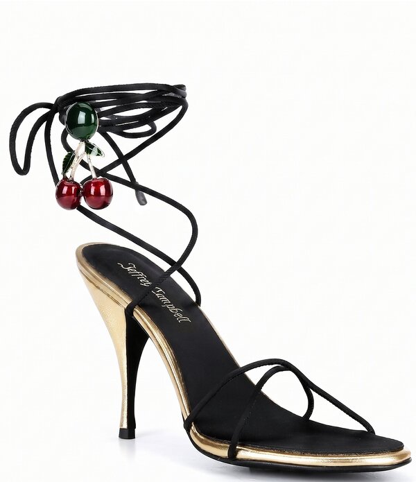ジェフリー キャンベル レディース シューズ 踵 サンダル アンクル Jeffrey Campbell Georja Cherry Charm Wraparound Ankle Tie Dressandals Black Satin Cherry 黒いこと