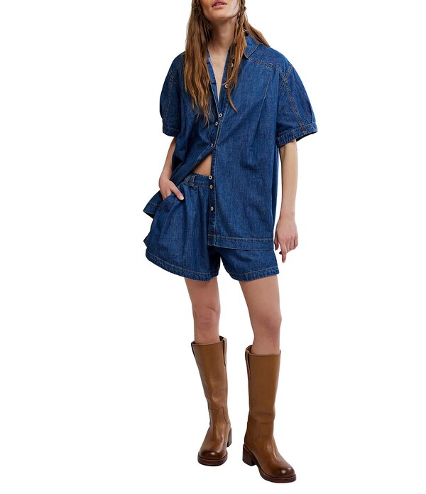 フリーピープル レディース トップス プルオーバー ジーンズ Free People Griselda Point Collar Short Sleeve Denim Short Set Sea Dream Wash ジーンズ
