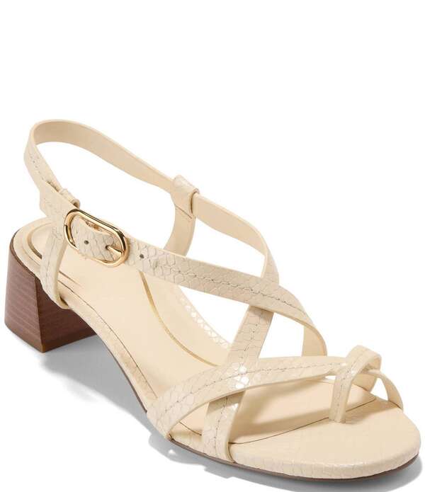 電話を掛けるハーン レディース シューズ 踵 刷り上げる サンダル なめし革 Cole Haan Dillon Leather Snake Print Strappy Block Heel Sandals Vanilla