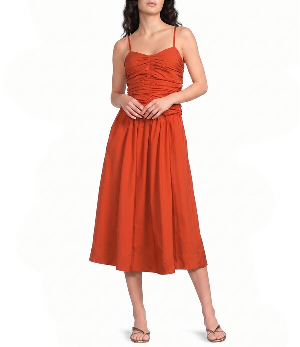 マレーラ レディース トップス 衣装 MIDI Marella Mllbagagli Rouched Poplin Midi Dress Orange オレンジ色