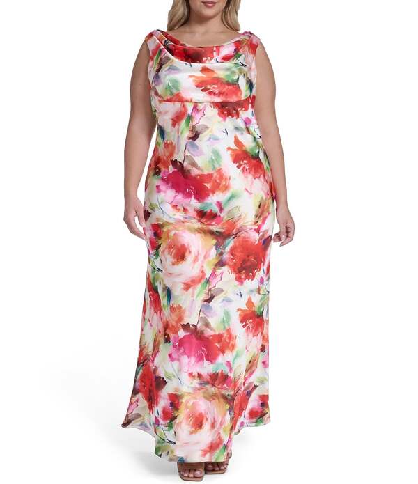 エリザジェイ レディース トップス ワンピース フラワー柄 プラスサイズ プリント ノースリーブ フラワー Eliza J Plusize Floral Print Cowl Neck Sleeveless Gown Multi マルチカラー|ReVida 店