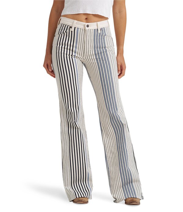 ラングラー レディース ボトムス ジーンズズボン下 太陽面爆発 刷り上げる Wrangler Stripe Print 70s Flare Leg High Rise Coordinating Jean Multi Blue Stripe 青み