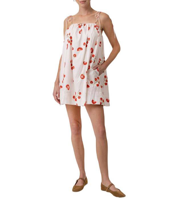 ラインアンドドット レディース トップス 衣装 刷り上げる ミニ ノースリーブ Line andot Bellissimo Printed Square Neck Sleeveless Poplin Mini Shift Dress Ivory Multi 象牙色