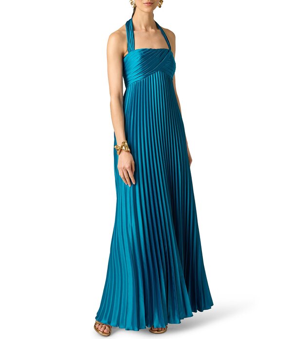 アイダンマットックス レディース トップス 衣装 筋目 Aidan Mattox Stretcharmeuse Pleated Gown Peacock