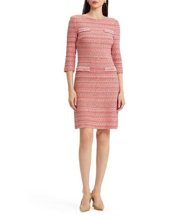 ミソック レディース トップス 衣装 労働者の一団のど首 ツィード 編み物 MISOOK Whipstitch Tweed Knit Crew Neck 3/4 Sleeve Sheath Dress Cherry/Tan/Black 黒いこと