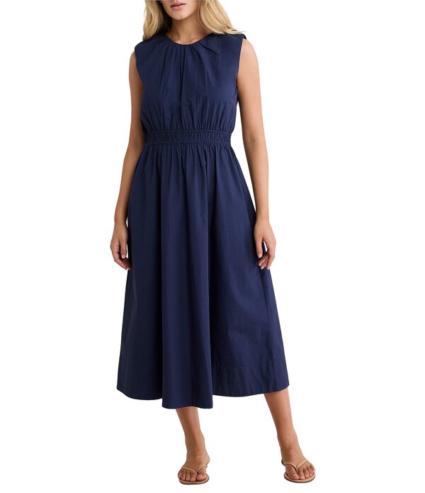 ニックアンドゾー レディース トップス ワンピース A ライン ミディ ノースリーブ コットン nz by Nic + Zoe Dakota Cotton Poplin Round Neck Sleeveless A-Line Midi Dress Ink|ReVida 店