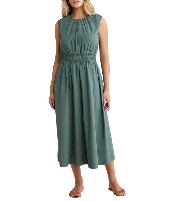 ニックアンドゾー レディース トップス ワンピース A ライン ミディ ノースリーブ コットン nz by Nic + Zoe Dakota Cotton Poplin Round Neck Sleeveless A-Line Midi Dress Palm|ReVida 店