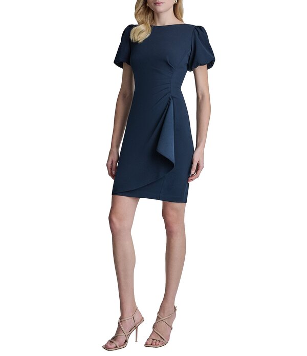 ダナキャラン レディース トップス 衣装 ギャザー フラウンス DKNY By Donna Karan Short Bubble Sleeve Ruched Bodice Cascading Ruffle Sheath Dress Midnight