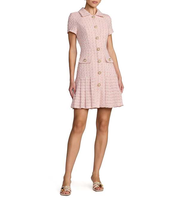 マックダガル レディース トップス 衣装 筋目 ミニ Mac Duggal Boucle Short Sleeve Button Upleated Mini Dress Pink Multi サクラ色
