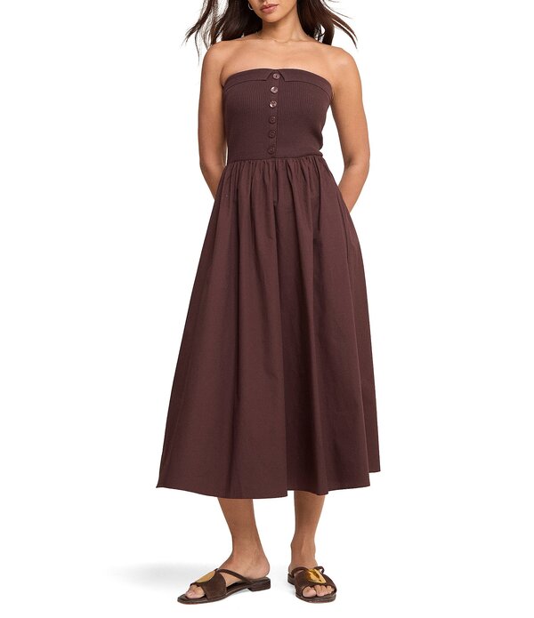ノーバディーズ チャイルド レディース トップス 衣裳 A 伝達ルート Nobody\u0027s Child Bandeau Button Front A-Line Dress Dark Brown 赤銅色