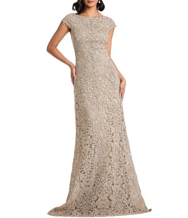 タダシショージ レディース トップス 衣装 旗がしら スピード競技 Tadashi Shoji Cap Sleeve Corded Lace Gown Pumice