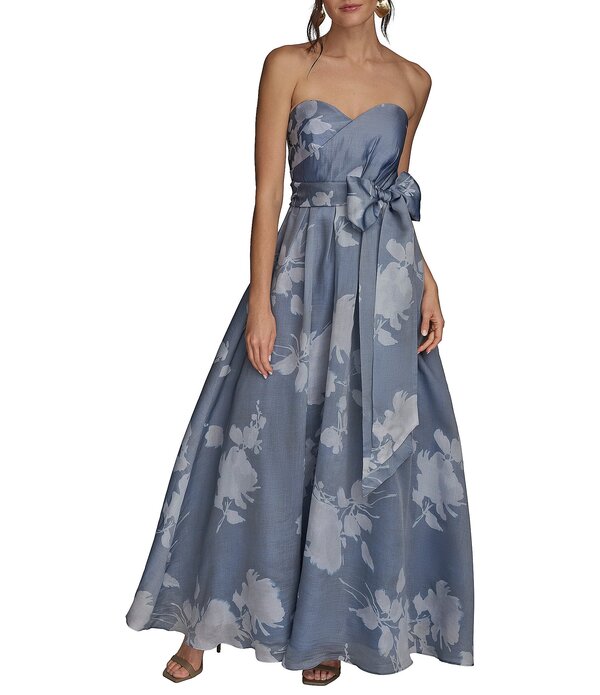 ダナキャラン レディース トップス ワンピーストラップレス Donna Karan Organza Sweetheart Neck Strapless Tie Sash Bow Gown Marbella Multi マルチ色合い