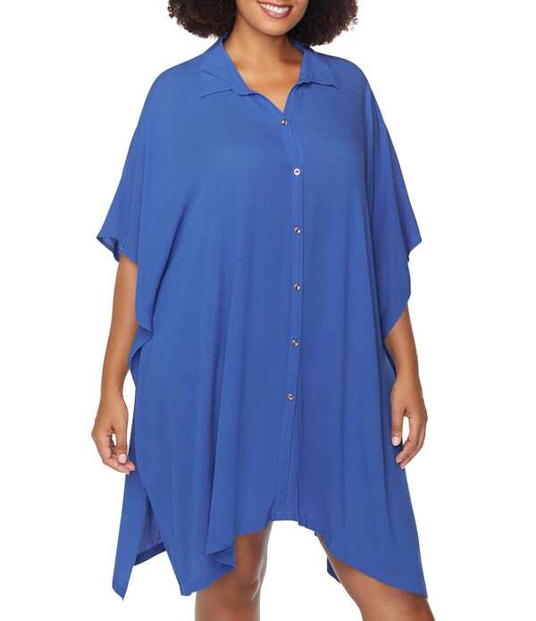 ライジンズ レディース トップス 衣装 つけ加える大きさ Raisins Curve Plusize Vacay Point Collar Batwing Sleeve Button Front Swim Cover-Up Slate スレート