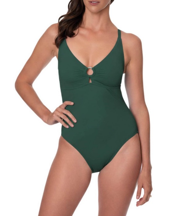 ジャントゼン レディース トップス ワンピース Vネック Jantzen Parisolid Ring V-Neck Tummy Control One Piece Swimsuit Goddess Green グリーン|ReVida 店