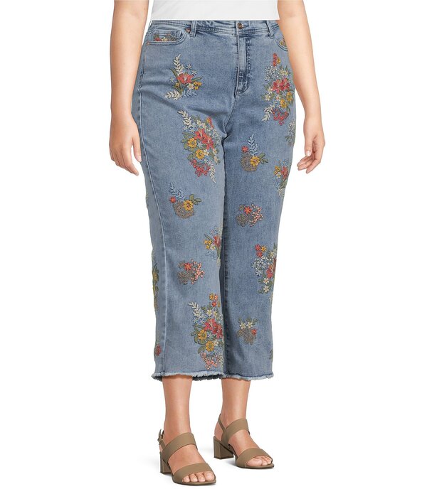 ジョン マーク レディース ボトムス デニムパンツ フラワー柄 プラスサイズ 刺繍 ジーンズ フラワー John Mark Plusizembroidered Floral Flare Crop Jeans Denim Print デニム|ReVida 店