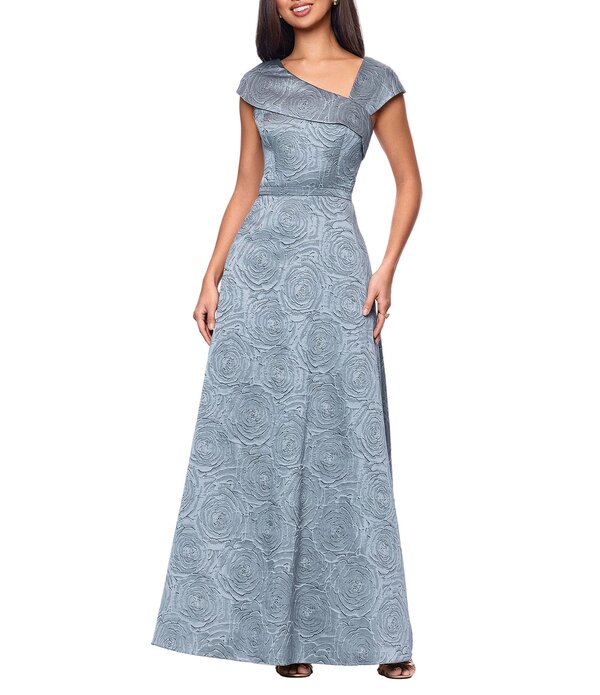 エスケープ レディース トップス ワンピース A ライン アシンメトリー Xscape Asymmetrical Neck Jacquard A Line Dresslate スレート｜ReVida 店
