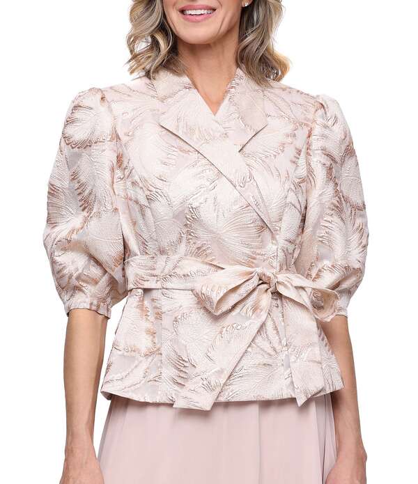 アレックスイブニングス レディース トップス シャツ プチ ブラウス Alex Evenings Petite Size Surplice Neck Bubble Sleeve Jacquard Blouse Taupe トープ｜ReVida 店