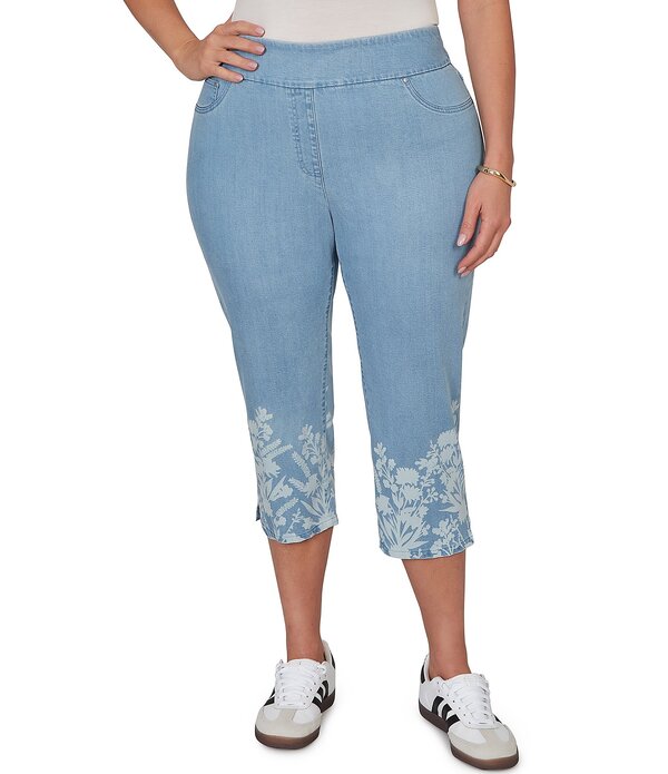 ルビーアールディー レディース ボトムス デニムパンツ プラスサイズ プリント ジーンズ Ruby Rd. Plusize Tencel Relaxed Printed Hem Pull-On Jeans Light Blue ブルー|ReVida 店