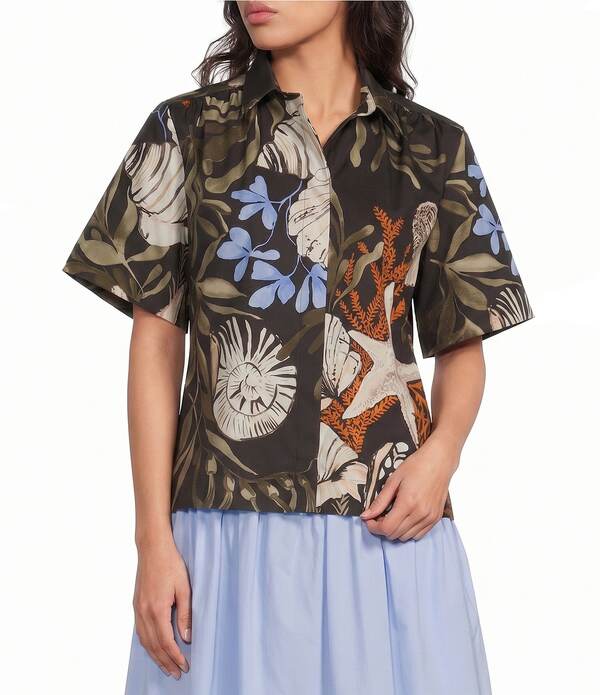 マレーラ レディース トップス プルオーバー Marella Woven Mllformosa Short Sleeve Collared Camp Shirt Black 黒いこと